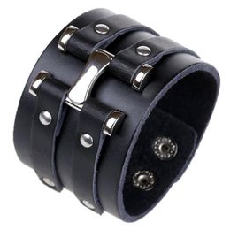 Trendy Punk Rock Bracelets Male Female Personality Hip Hop Style Accessories PLB011 Black Leather Woven Wristband Jewelry4024346