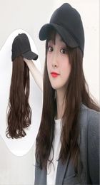 Long Synthetic Baseball Cap Wig Natural Black Brown Straight Wigs Naturally Connect Synthetic Hat Wig Adjustable For Girls 201029242235