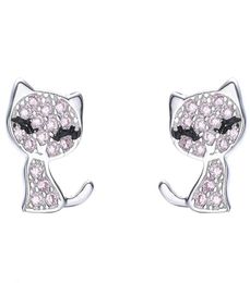 Cat shape Shining Stud Earring 925 Sterling Silver CZ Diamond Women Wedding Jewelry Earrings with BOX summer gift33431587308