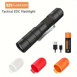 1pc S21 EDC Tactical Flashlight, 880LM Rechargeable Keychain Light Torch With Tail Magnet, Outdoor Emergency Camping