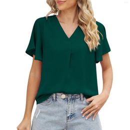 Women's Blouses Chiffon Top For Women V Neck Loose Shirt Short Flare Sleeve Casual Solid Color Tops Elegant Formal Occasion Blouse T-Shirt