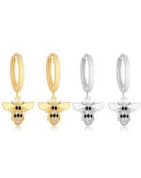 925 Sterling Silver Gold Colour Honey Bee Mix Black Zircon Plain Hoop Earring For Women Ear Piercing Pendientes21847246860