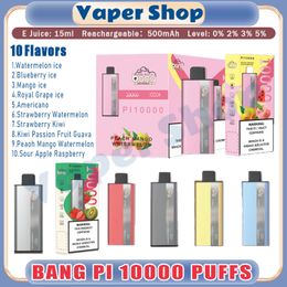 100% Original BANG PI10000 Puff Disposable E Cigarettes 15ml Pod 500 mAh Battery RGB Light Puffs 10000 0% 2% 3% 5% Vape Pen Kit