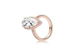 Luxury 18k Rose gold Tear drop Wedding RING Original Box for 925 Sterling Silver Teardrop Women designer Jewellery Ring set3632206
