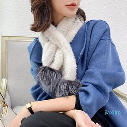 Real Mink Fur Scarf Neckerchief With Natural Silver Fox Winter Warm For Women