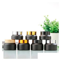Cream Jar Wholesale 15G 30G 50G Round Matte Frosted Jar Body Butter Skin Care Cream Cosmetic Glass Jars With Plastic Cap Dro Dhgarden Dh0H4
