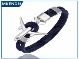 MKENDN Fashion Aeroplane Anchor Bracelets Men Charm Rope Chain Paracord Bracelet Male Women style Wrap Metal Sport Hook X07068801299