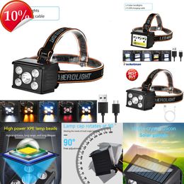 New Headlamps Solar COB LED Headlamp USB Rechargeable Headlight Waterproof Head Lamp for Camping Hiking Fishing Hunting Cycling