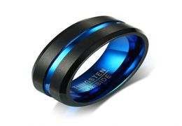 Men039s Wedding Band Two Tone 8MM Black Tungsten Carbide Ring for Men Grooved on Brushed Centre Bevelled Edges Male Jewelry9052261