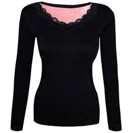 Ladies lace V-neck thermal underwear women thickened plus velvet winter cold-proof body bottoming shirt Long sleeve clothes 231226