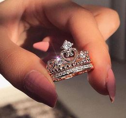 New Arrival Crown Finger Ring Women Bling Bling Crystal Ring for Gift Party Rose Gold Fashion Jewellery High Quality6206725