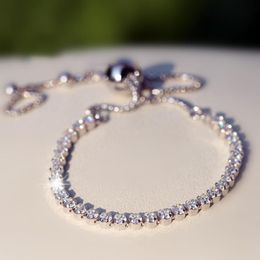 925 Sterling Silver Sparkling Slider Tennis Bracelet Fits For European Bracelets Charms and Beads6016925