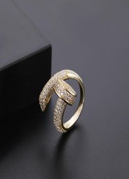 new fashion hot sale gold-plated ring personality alter nail micro-inlaid zircon opening ring man woman ring Jewellery come with box8441951