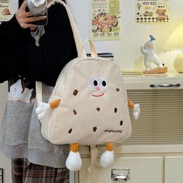 School Bags Women Funny Cute Cookie Schoolbag Japanese Instagram Corduroy Niche Cartoon Backpack Girl Purse