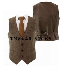 Men's Herringbone V-neck Single-breasted Business Fashion Party Vest Cufflinks Leather Vests for Men Suit Wedding Steampunk
