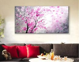 Paintings Framed Brand New 100% Handmade High Quality Beautiful Modern Impression Pink Flower Oil Painting on Canvas Home/Wall Decor Art Pai