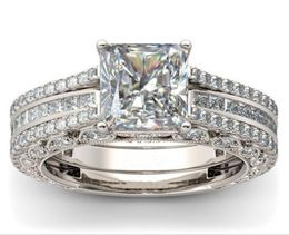 Vintage Jewelry Wedding Rings 925 Sterling Silver Princess Cut White Topaz CZ Diamond Gemstones Eternity Women Engagement Bridal R4740222