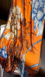 2023 New Korean Style Scarf Sunscreen Lengthened Printed Imitated Silk Scarves Womens Long Silk Scarf Beach Towel Whole2519920
