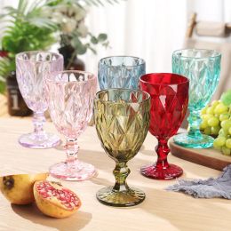 Vintage Wine Cocktail Glass Cups Golden Edge Multi Coloured Glassware Wedding Party Green Blue Purple Pink Goblets 10oz FY5509 1226