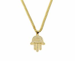 Pendant Necklaces Gold Silver Fatima Hamsa Hand Bling CZ Iced Out Charm Cuban Chain For Women Mens Hip Hop Jewelry9949359