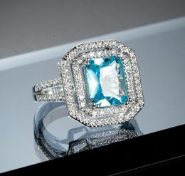 Simple and Elegant Blue Zircon Wedding Engagement Ring For Women Promise Band Square Rings Fashion Jewelry Valentine039s Day Gi6926292