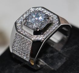 Fashion Jewelry Solitaire Men 8mm Gem 5A Zircon stone 14KT White Gold Filled Engagement Wedding Band Ring Sz 7139235003