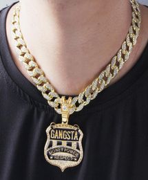 Hip Hop Iced Out Gangster Pendant 18quot Full CZ Zircon Crystal Iced Cuban Choker Chain Bling Necklace 2010136393607