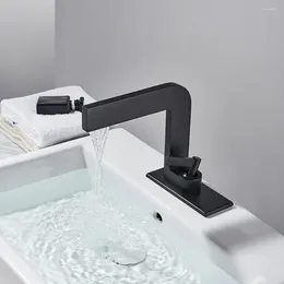 Bathroom Sink Faucets Vidric Black Square Waterfall Faucet Basin Mixer Tap Wide Spout Vessel Bath Fauet Cold Water Single Handle Deck M