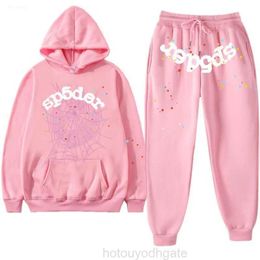 Sweatshirts Women's Hoodies Sweatshirts Sp5der Autumn Winter Sportswear Sports Suit Sweater Mens Fleece Casual Pants Spider man Pant Pink Hood