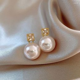Stud Earrings French Luxury Elegant Zircon Round Simulated-pearl Fashion Women Sweet Crystal Jewellery Gifts