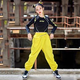 Stage Wear Girls Hip Hop Dance Clothes Summer Jazz Crop Tops Yellow Hiphop Pants Child Street Costume Ballroom Practise BL8106