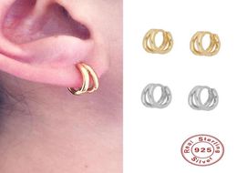 Hoop Huggie AIDE Simple Double Hoops Earrings 925 Sterling Silver For Women Fashion Gold Color Jewelry Earring Pendientes4007486