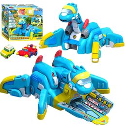 est Gogo Dino ABS Launching Base with Car Action Figures REX/PING/TOMO Transformation Dinosaur toys for Kids 231225