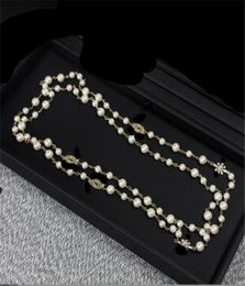 Luxury Jewellery Autumn winter necklace crystal inlaid letter size pearl long double layer sweater chain5955867