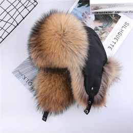 Unisex 100 Real Fur Hat for Women Natural Silver Russian Ushanka Hats Winter Thick Warm Ears Fashion Men's Bomber Cap 231225