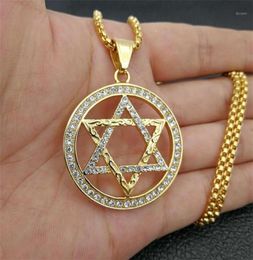 Religious Magen Star of David Pendants Necklace Gold Colour Stainless Steel Hexagram Necklace WomenMen Iced Out Jewish Jewelry15282374