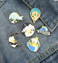 Sky Mountain Shape Alloy Brooches Coffee Moon Explore Camping Model Pins Balloon Circle Backpack Hat Badge Jewellery Whole Acces1889865