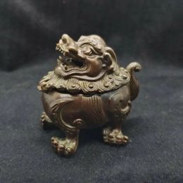 Chinese Bronze Lion Figure Statue Tea Pet Incense Buddha Statue 231225