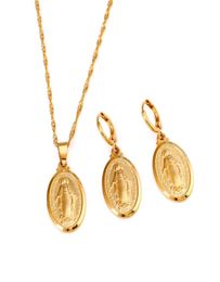 Virgin Mary Jewelry Set Trendy Gold Color Our Lady Women Men Jewelry Wholesale Pendant Necklaces Set4162713