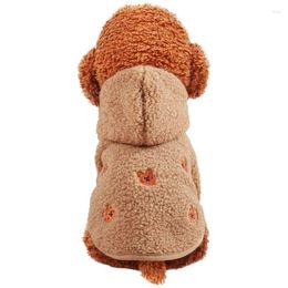Dog Apparel Pet Clothing Autumn And Winter Warmth Wearing Hoodies On Both Feet Teddy Bear Embroidered Pattern Lamb Plush Hooded Jacket