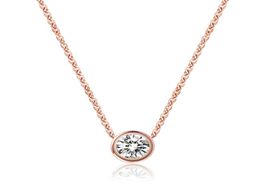 3 Colours Latest Single Stone Necklace Fine Delicate Chain 925 Sterling Silver Bezel 5mm Sparking Cubic Zirconia Simple Jewelry3618331