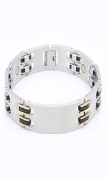 Stainless steel men039s Jewellery ecofriendly health bracelet vacuum ion plated IP gold Colour bracelet black silicone bangle6011198