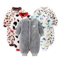 Baby Girl Boy Thick Romper Warm Winter born Infant Baby Leopard Carto Fleece Romper Jumpsuit Soft Pyjamas Clothes est 231225