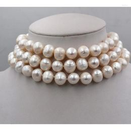 Necklaces Pendant Necklaces 3 ROWS 910MM GENUINE WHITE AKOYA PEARL NELACE 1719inch