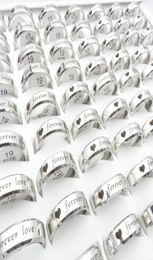 Whole 100PCsLot Stainless Steel Band Rings For Men Women Silver Romantic FOREVER LOVE Fashion Jewelry Couple Gift Engagement 3375007