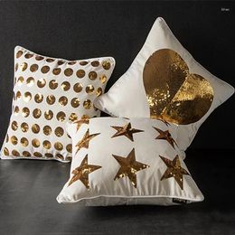 Pillow Sequin Embroidery Cover Gold Case For Chair Covers Heart Star Dining Room Wedding Decor