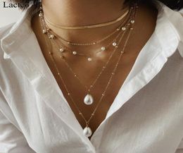 Pendant Necklaces Lacteo 2Pcsset Bohemian Imitation Pearl Necklace For Women Fashion Multi Layered Clavicle Chain Choker Jewelry3957050