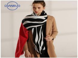 Scarves DIANRUO Winter Warm Classic Black White Zebra Striped Patchwork Scarf For Women Ladies Faux Cashmere Shawl R52315899928