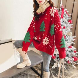 Women's Sweaters Lady Thick Sweater Winter Cosy Christmas Knit Round Neck Festive Tree Print Soft Warm For