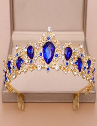 New Bridal Crown Green Blue Red Crystal Tiara for Wedding Hair Accessories Bride Headpiece Women Hair Jewelry8960267